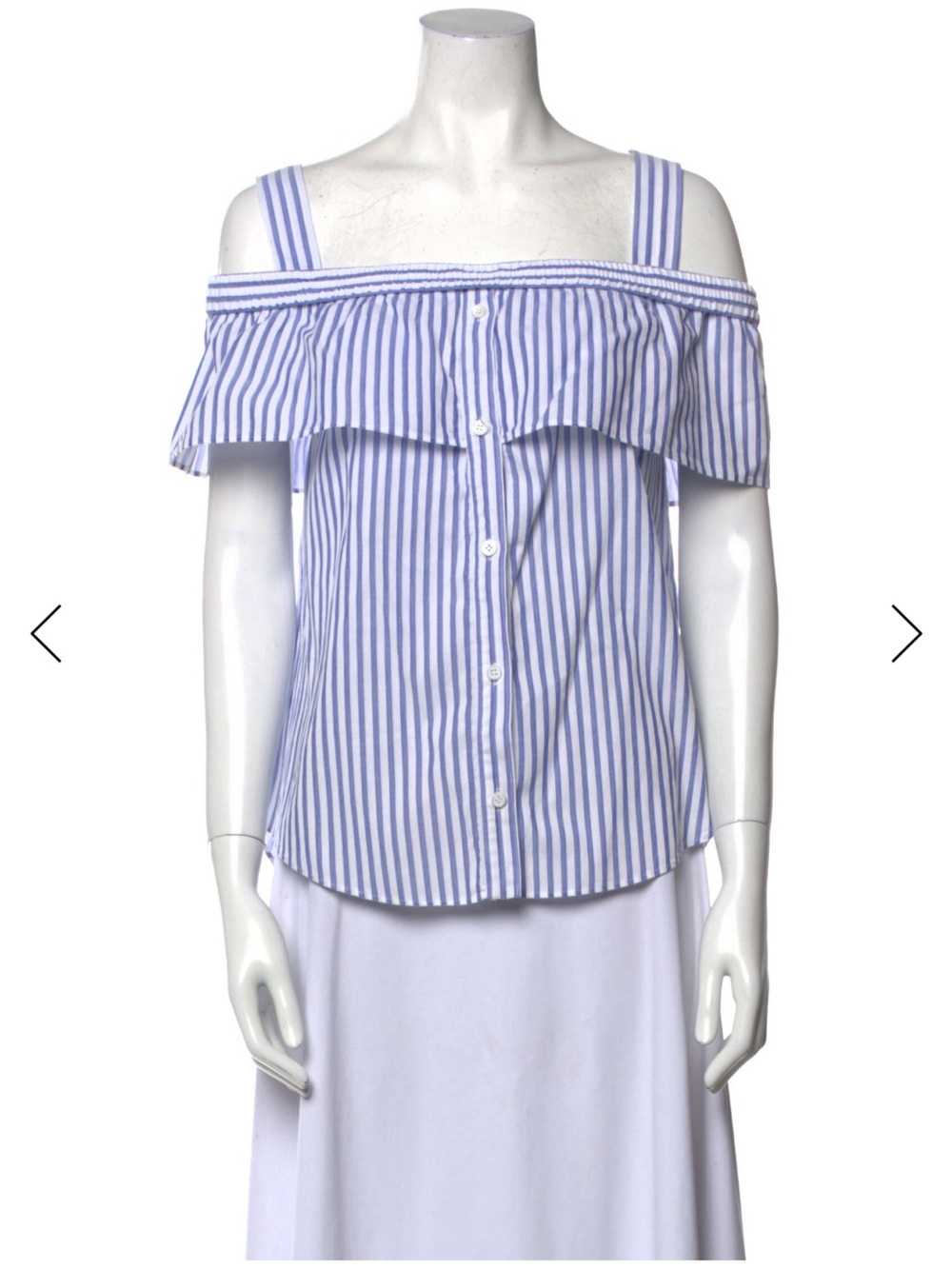 Veronica Beard  Striped Off-Shoulder Button Front Top in Light Blue size M